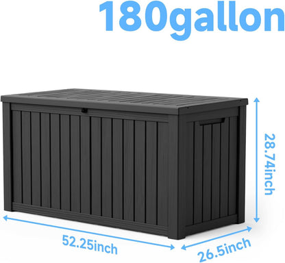 ROJIK 55Gal Outdoor Storage Box Waterproof Deck Box | Heavy-duty UV-resistant resin, space-saving for balcony/patio, stores cushions/tools/pool gear, lockable lid as table/bench