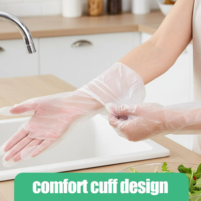 20PCS Transparent Long Disposable Rubber Cleaning Gloves, 23.6in Plastic Dishwashing Gloves, Waterproof and Non-slip Disposable Plastic Glove for Housework, Kitchen, Dishwashing, Gardening