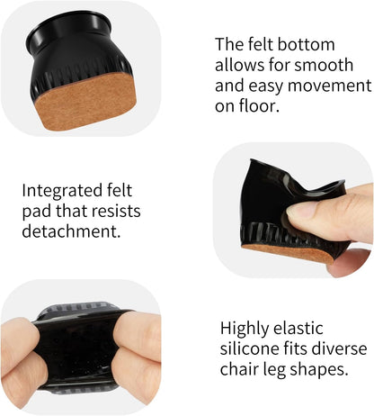 Chair Leg Floor Protectors, 24 Pack Silicone Furniture Pads for Hardwood Floors, Anti-Scratch Furniture Sliders Felt Pads, Noise-Reducing Chair Feet Covers, Table Legs Fit Sizes to(1.3" to 1.97")