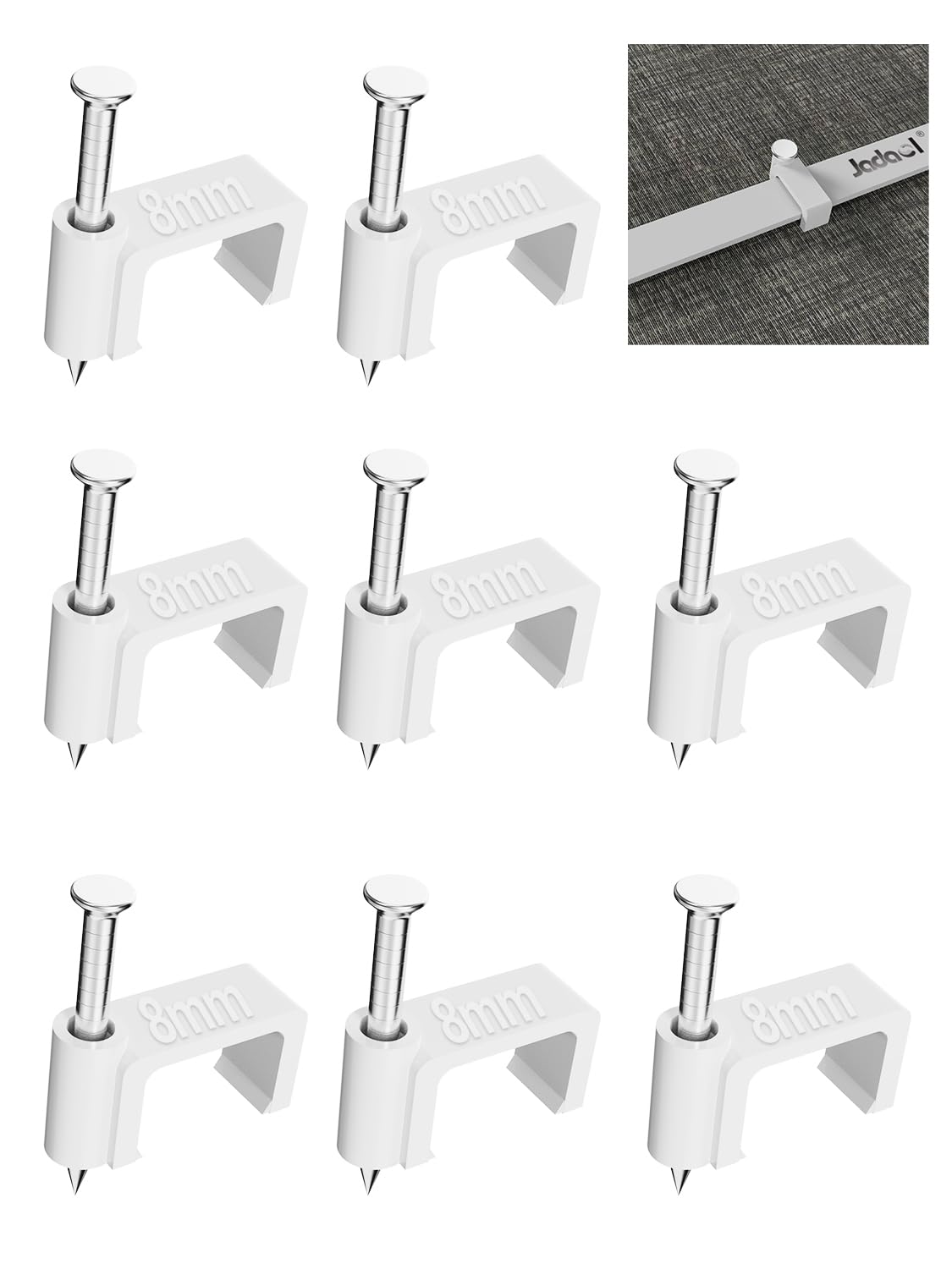 Jadaol 100Pcs 7.5mm Cable Clips with Nails, Custom Fit for Jadaol Cat6 Flat Ethernet Cable, Wall Wire Tacks for RJ45 LAN, Coax, Speaker, and Network Cables