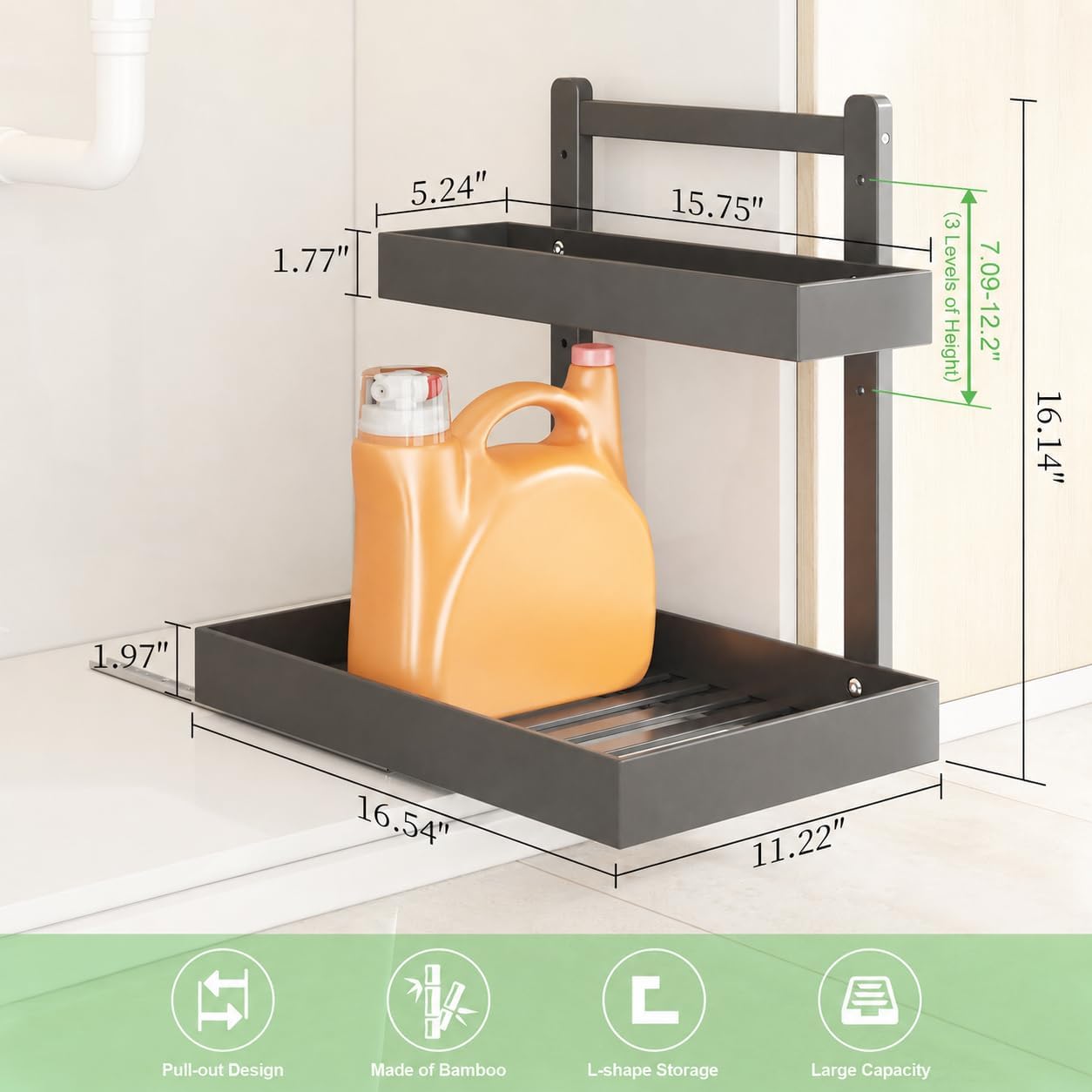 Under Sink Organizer - 2-Tier Pull Out Cabinet Organizer Vertical Slide Out Sink Shelf Storage Shelves for Multi-Purpose Bath Kitchen Bathroom Medicine (Nature, 2 Packs)