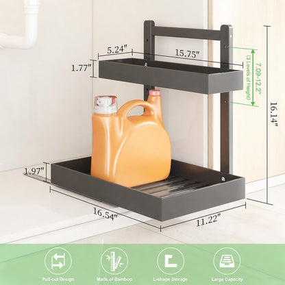Under Sink Organizer - 2-Tier Pull Out Cabinet Organizer Vertical Slide Out Sink Shelf Storage Shelves for Multi-Purpose Bath Kitchen Bathroom Medicine (Nature, 2 Packs)