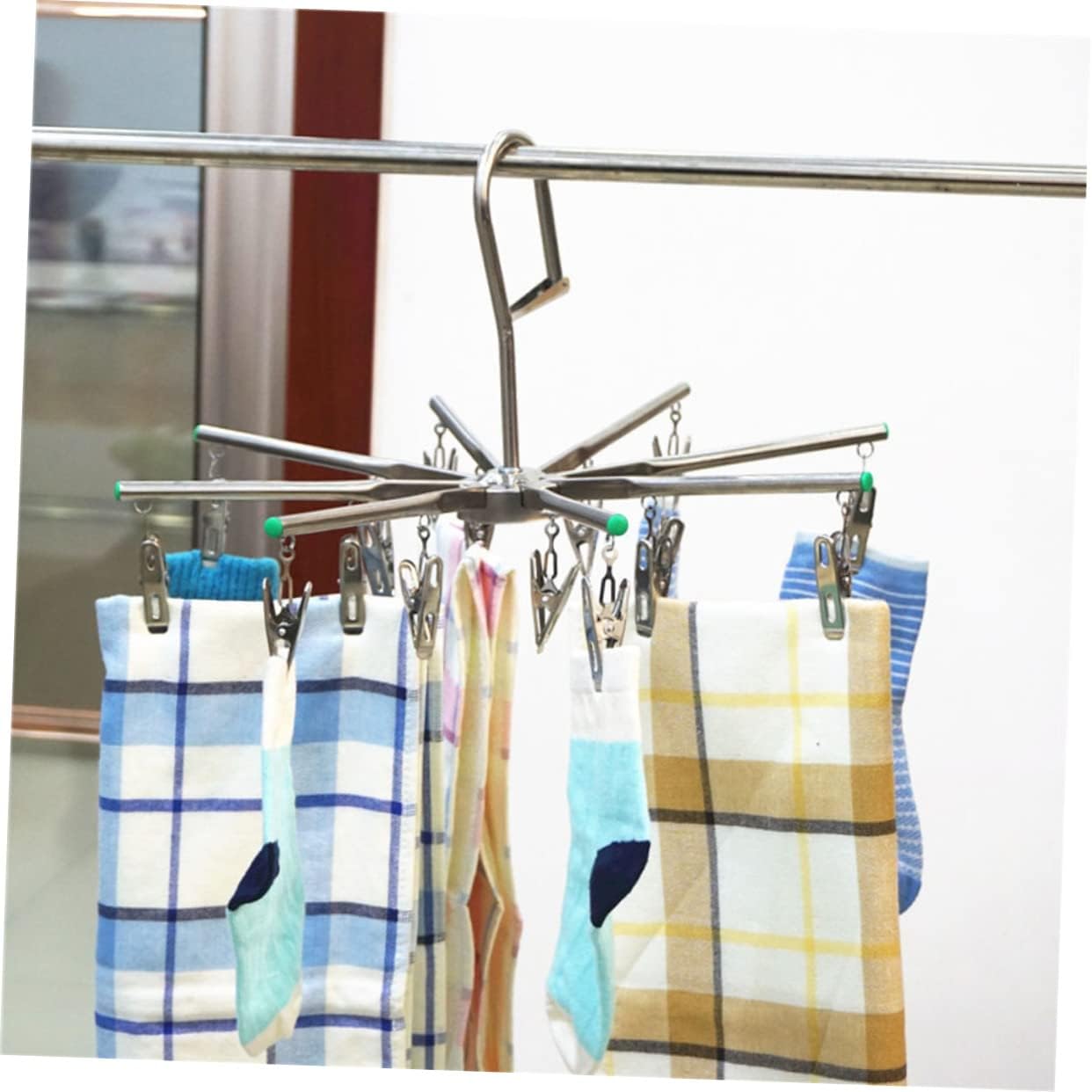 PRETYZOOM Foldable Drying Rack with 16 Clips, Portable Stainless Steel Octopus Hanging Dryer, Space-Saving Laundry Hanger for Underwear, Socks, Towels, Baby Clothes, Diapers