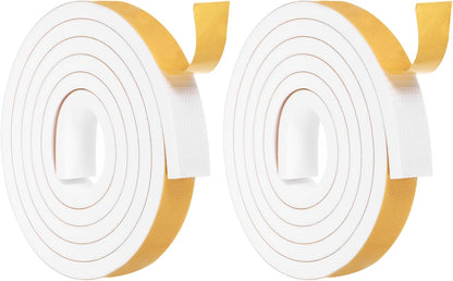 MECCANIXITY Weather Door Seal Strip Tape, Door Insulation Stripping Single Side Strong Self Adhesive Foam Tape Gap Filler for Door, Window, 1/4 Inch x 1/16 Inch x 32 Feet White 2 Pack
