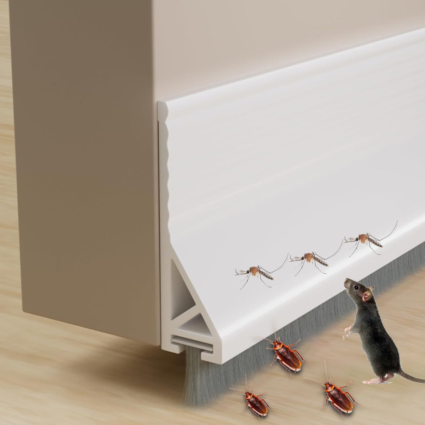 2 PCS Door Draft Stopper for Bottom with Brush, Self Adhesive Door Sweep for Exterior/Interior Doors, Bottom Seal Strip for Protection Against Bug, Dust, 2" W x 39" L, White