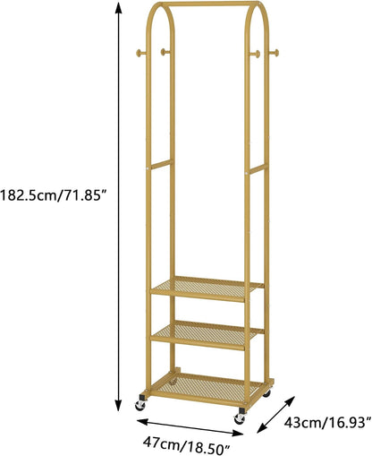 Kaitiemoo Heavy Duty Clothing Rack with Wheels,Modern Garment Rack with 3 Metal Shelves, 71.8Inches Display Rack for Hanging Clothes, Hanging Rod for Small Spaces,White