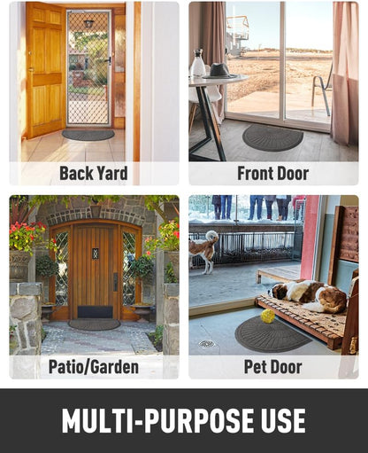 tchdio Door Mat Outdoor Indoor Entrance Doormat-Semicircular Durable Rubber Non Slip Front Door Mat for Outside Inside Entry Entryway Dirt Trapper WelcomeMat for Muddy Paws and Shoes-Black 17”x30”