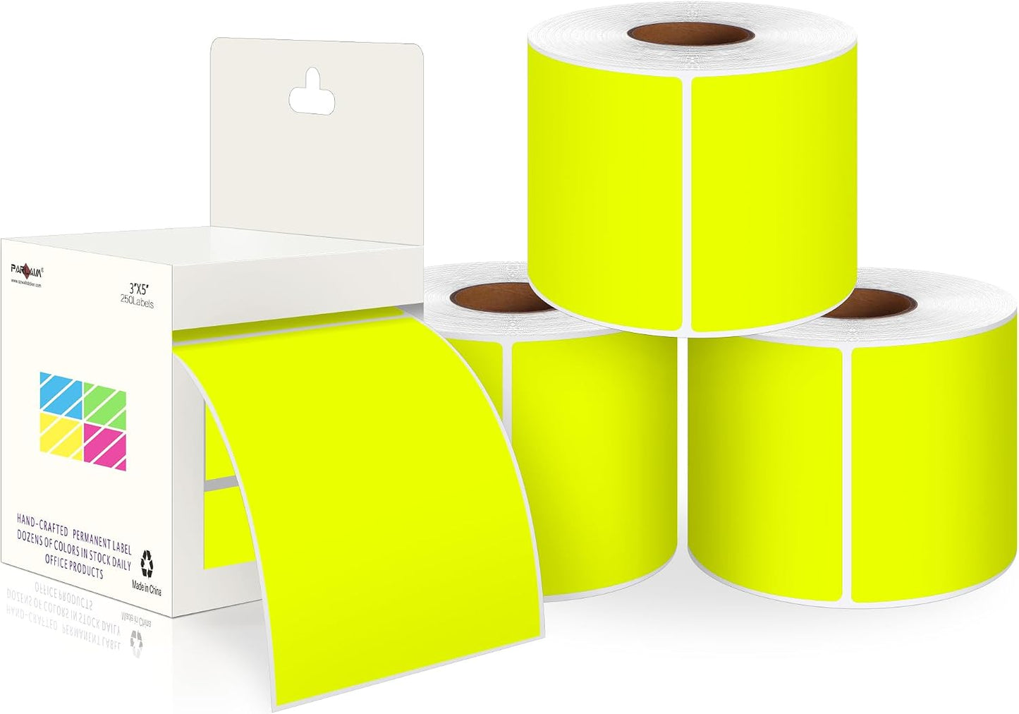 PARLAIM 3 X 5 Inch Rectangle Adhesive Color Coding Stickers,Square Inventory Stickers -250 Per Dispenser Box (Fluorescent Green)