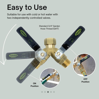 Fairview Industrial-Grade Garden Hose Splitter, Large Handles
