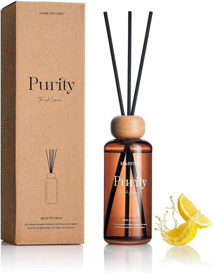 M&SENSE Reed Diffuser Set, Jasmine Sandalwood Scented 6.3 fl oz Natural Essential Oil Diffusers with Sticks, Non-Toxic Organic Air Freshener, Long-Lasting Fragrance Oils for Home Bathroom Living Room