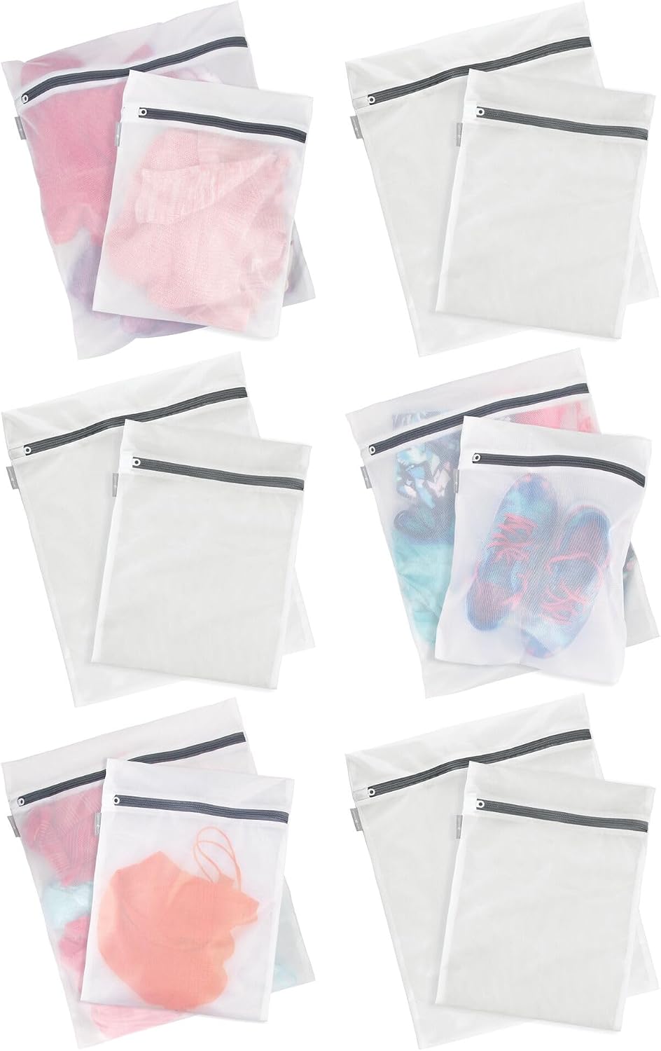 iDesign Mesh Laundry Bags with Built in Zipper for Cleaning Delicates– Set of 2, 1 Medium and 1 Large Bag, White