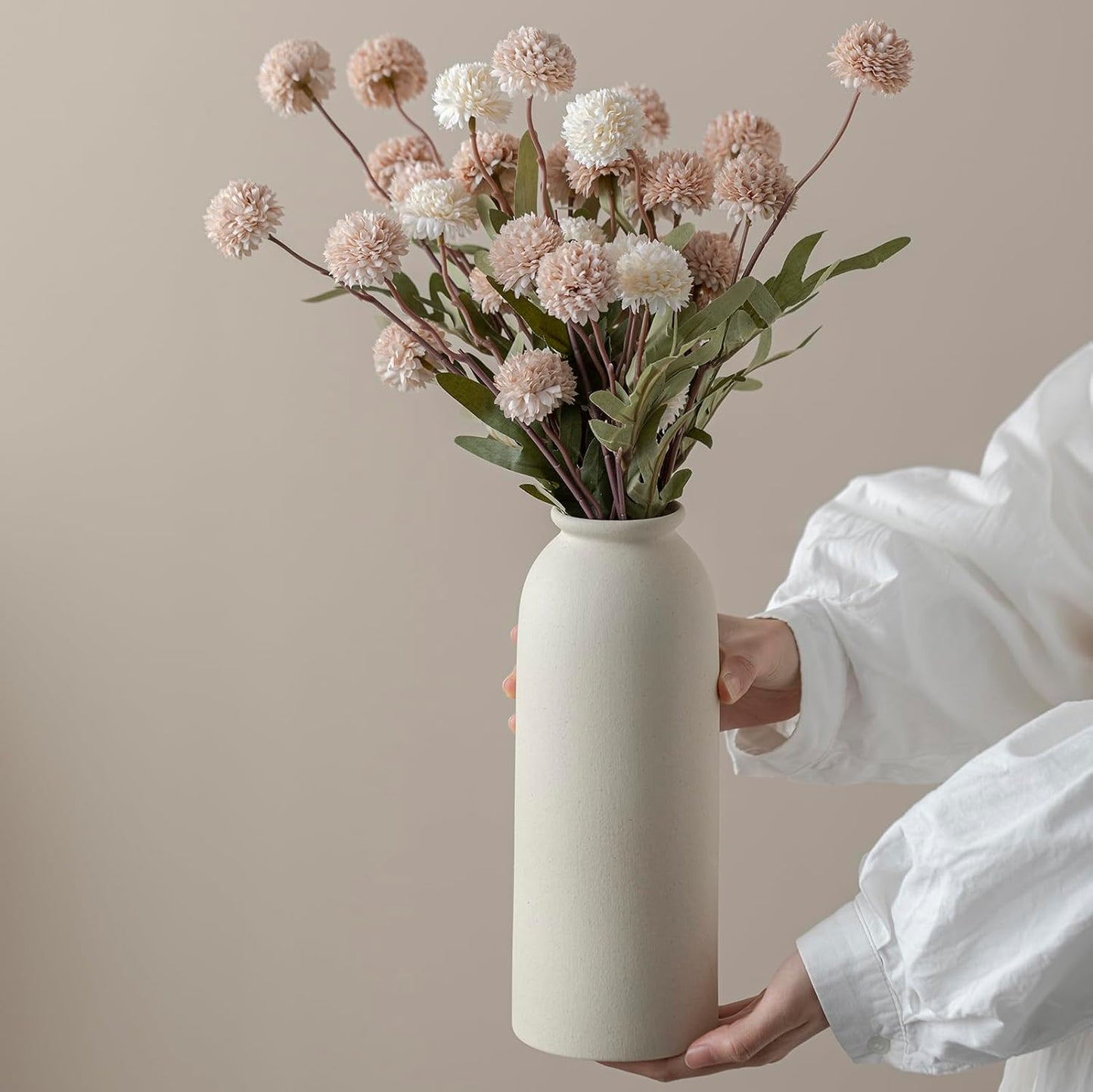 Ceramic Vase Set-3, Small Flower Vases for Decor, Modern Boho Farmhouse Style, Decorative Vases for Pampas Grass & Dried Flowers, Distressed Finish (Beige)