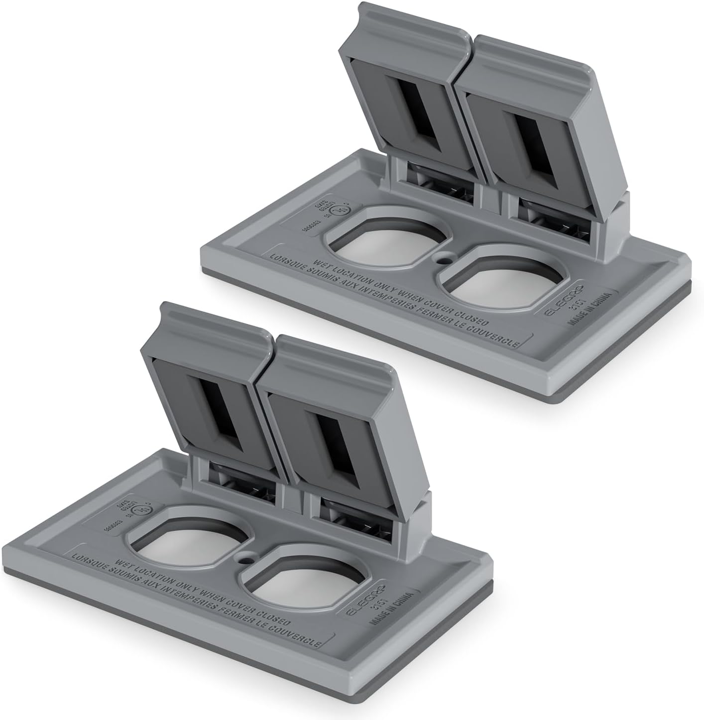 ELEGRP Horizontal Outdoor Cover for Duplex Receptacles, 2-Hole Weatherproof Wall Plate, Outdoor Electrical Outlet Cover, Standard Size 1-Gang 4.55” x 3.02”, Thermoplastic, 1 Pack, Grey