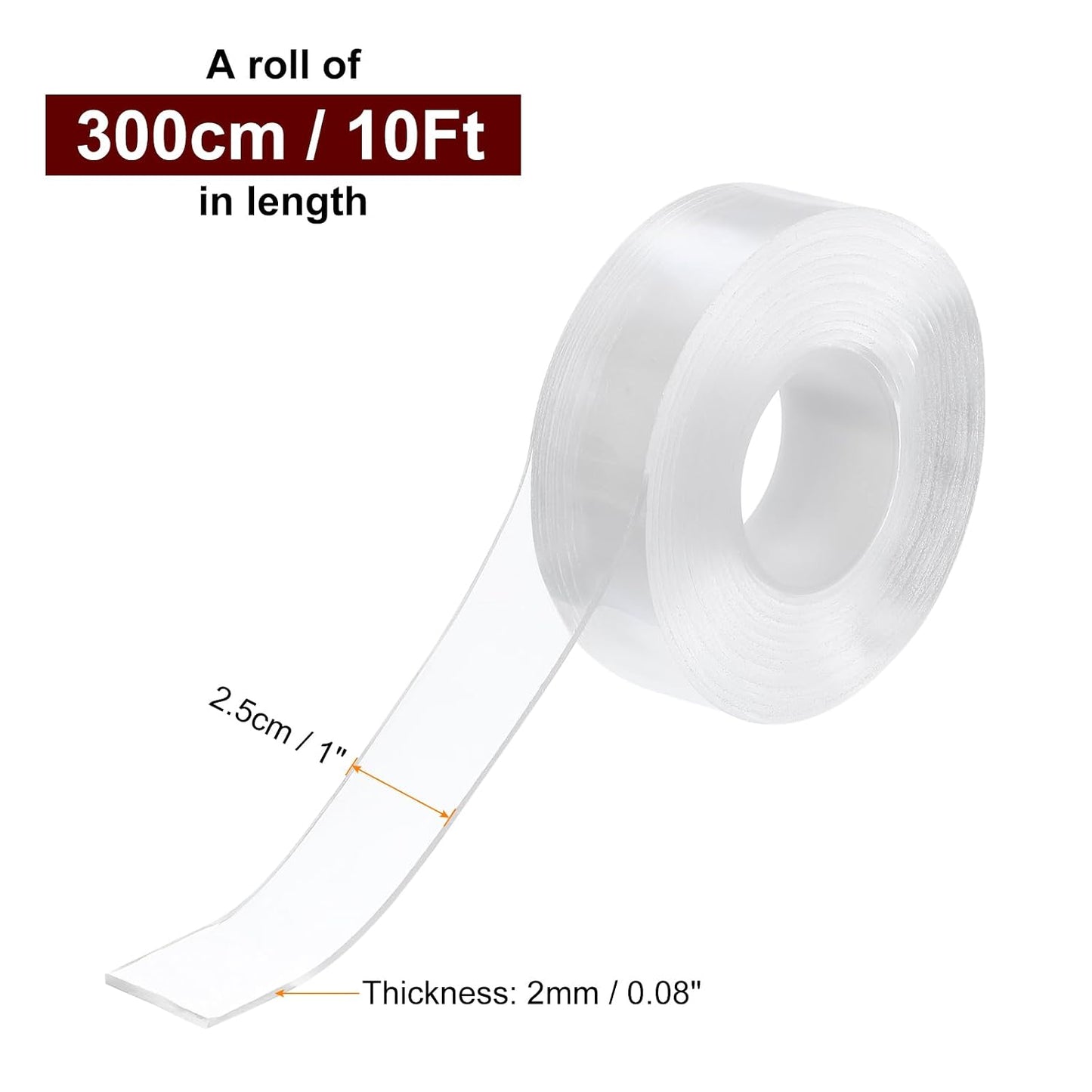 HARFINGTON Double Sided Nano Tape 10FT x 2" x 0.04" Multipurpose Removable Clear Mounting Tape Washable Waterproof Picture Hanging Adhesive Strips for Walls Carpets Posters Decor