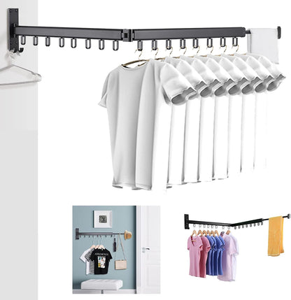 BESTHLS Wall Mounted Portable Clothes Drying Rack with Space Saver Clothes Hangers Design Universal for Balcony Mudroom Bedroom Kitchen Foldable Laundry Rack (2-Pole Black)