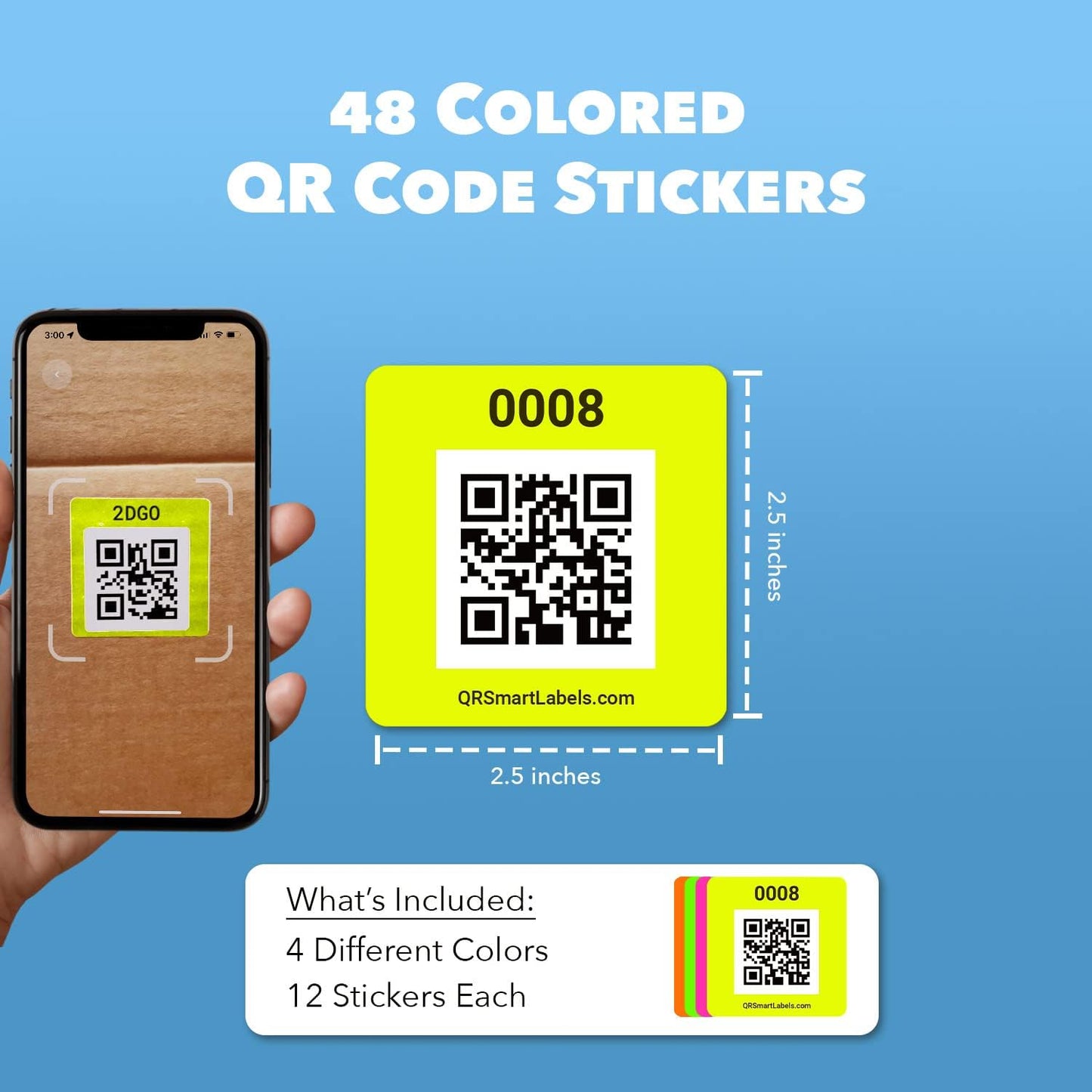 Smart Labels QR Code Stickers with AI Photo Analysis App - Auto-Creates Item Descriptions - No Typing - Made in USA - QR Code Labels for Storage & Inventory Tracking, Organization & Moving, Pack of 48