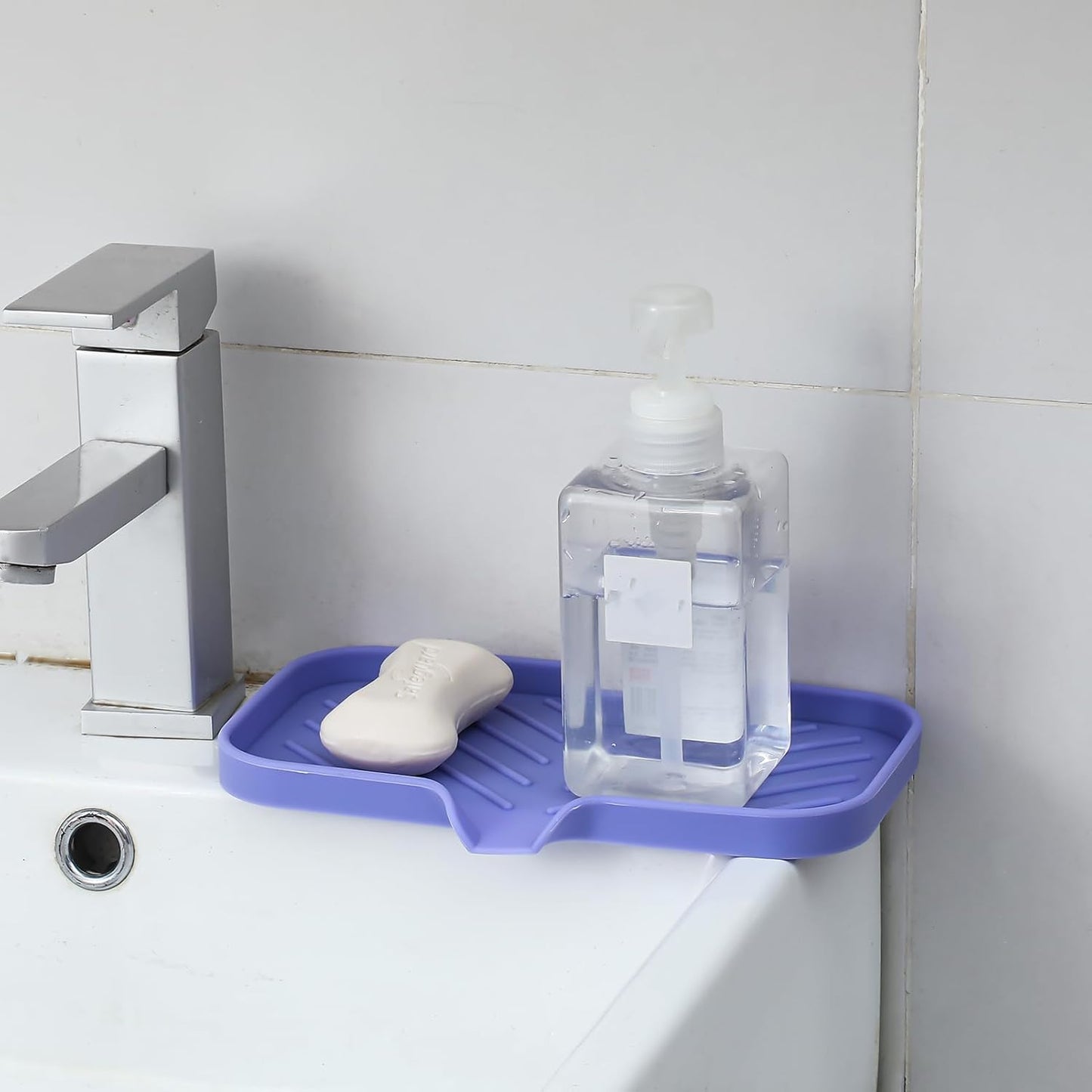 MicoYang Silicone Bathroom Soap Dishes with Drain Spout-Bathroom and Kitchen Sink Organizer,Sponge Holder,Dish Soap Tray,Perfect for Dispenser,Scrubber,Bottle,Cup on Sink or Counter-Coffee 4.9"×3.2"