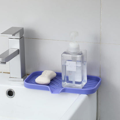 MicoYang Silicone Bathroom Soap Dishes with Drain Spout-Bathroom and Kitchen Sink Organizer,Sponge Holder,Dish Soap Tray,Perfect for Dispenser,Scrubber,Bottle,Cup on Sink or Counter-Coffee 4.9"×3.2"