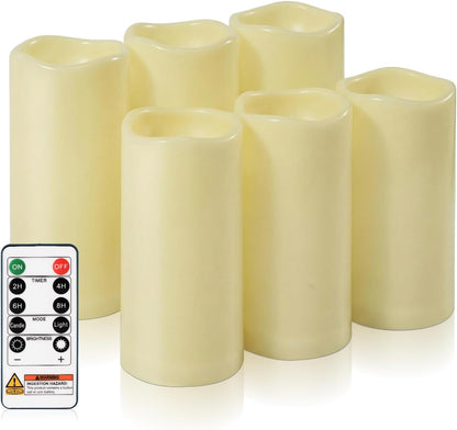 Homemory 3 Pack Flameless Candles, Outdoor Waterproof, Battery Operated LED Pillar Candles with Remote Control and Timer, Plastic, Long Lasting，4”5”6”