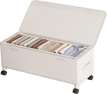 65L Under Bed Storage with Wheels, Adjustable Underbed Storage Bins, Foldable Dustproof Storage Container, 30.3×11.4×11.8 Inch Organizer for Clothes, Shoes, Blankets and Household Sundries (white)