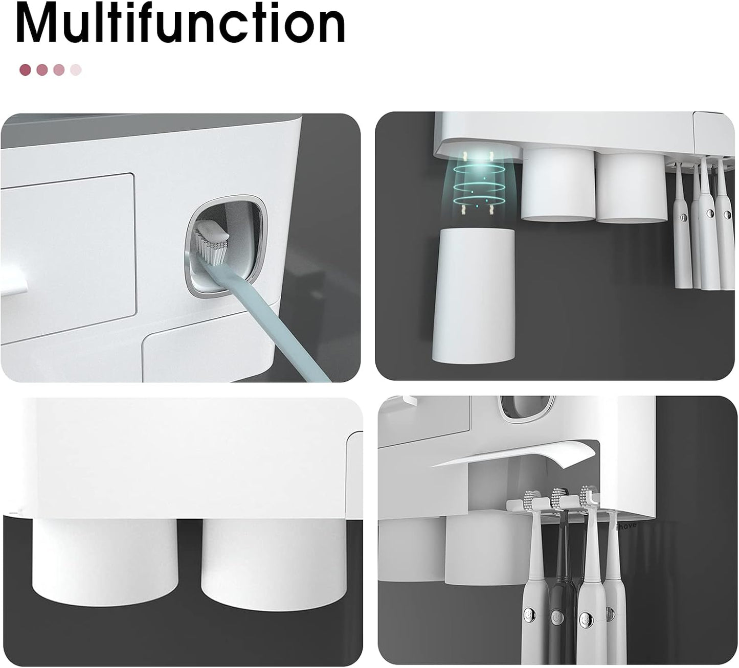 iHave Toothbrush Holders for Bathrooms, 2 Cups Toothbrush Holder Wall Mounted with Toothpaste Dispenser - Large Capacity Tray, Cosmetic Drawer - Tooth Brushing Holder & Bathroom Accessories