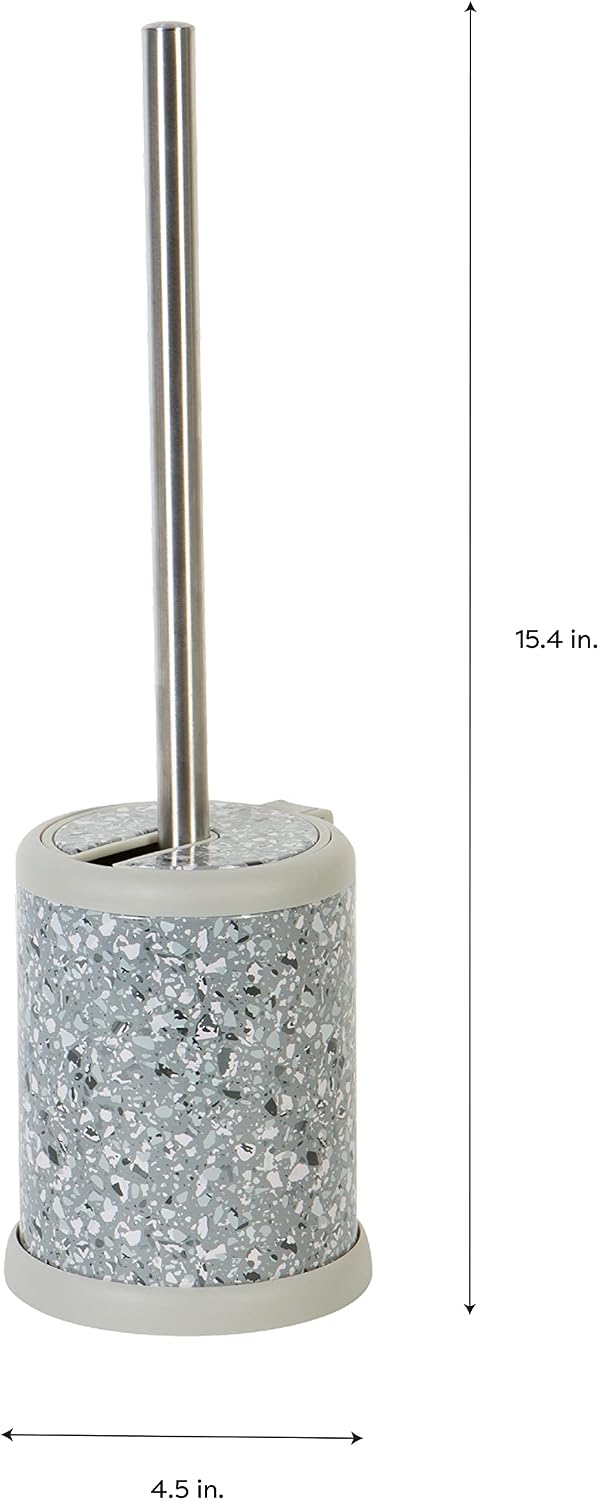 Bath Bliss Toilet Brush and Holder | Self Closing Lid | 360 Degree Brush Head | Bathroom Cleaning | Compact Size | Storage and Organization | Stainless Steel