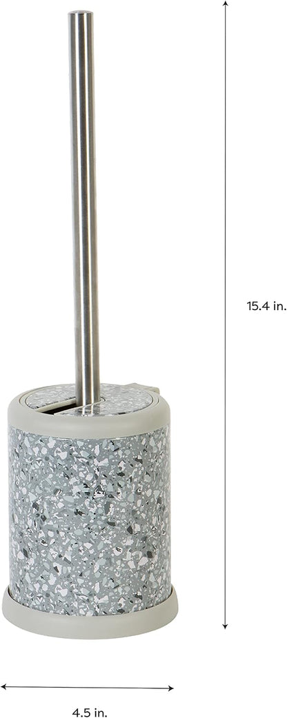 Bath Bliss Toilet Brush and Holder | Self Closing Lid | 360 Degree Brush Head | Bathroom Cleaning | Compact Size | Storage and Organization | Stainless Steel