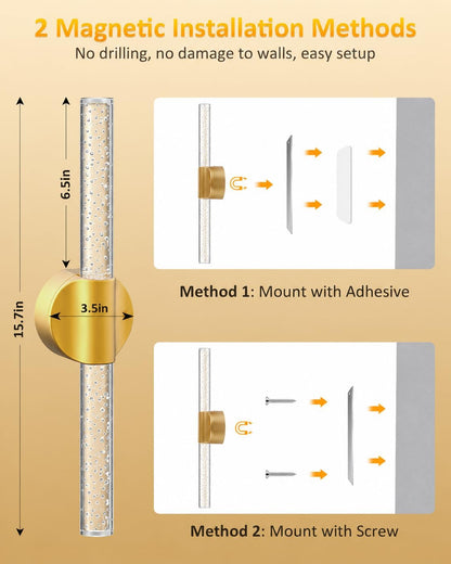 Peel and Stick on Wall Sconce set of 2, Rechargeable No Drill Gold Wireless Magnetic Battery Operated Wall Lights with Remote, Dimmable Cordless Wall Lamps for Bedroom Living Room Bathroom Decor