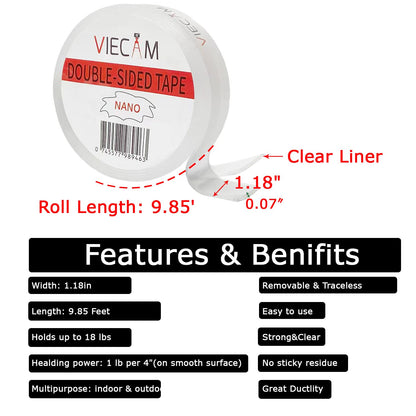 Heavy Duty Nano Double Sided Tape, Clear Mounting Adhesive Strips, Removable Wall Tape for Decor and Picture Hanging - 1.18"x10FT