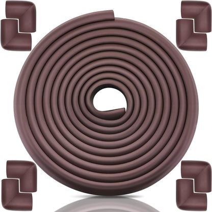 Baby Proofing Edge Corner Protectors, 20.5FT Furniture Table Bumper Guards | Soft thick rubber foam bumper, 18.1ft edge strips + 8 corner guards, 3M pre-taped for table, cabinet & wall sharp corners