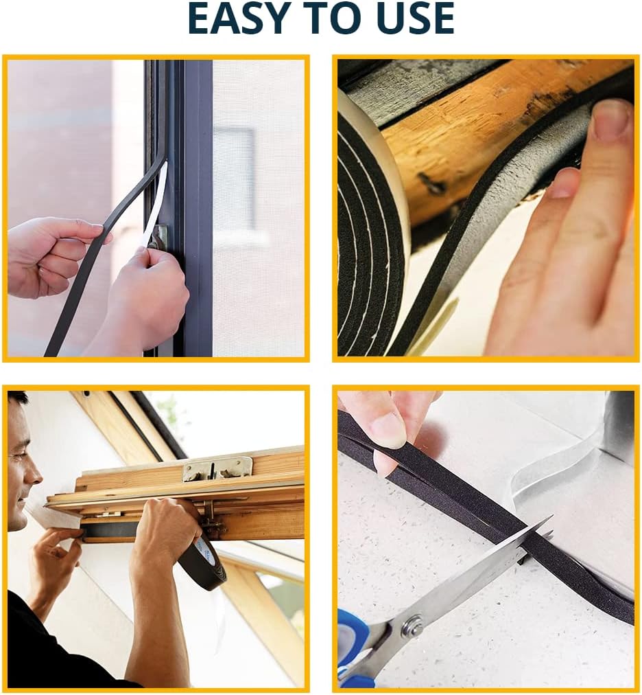 Alenor EPDM Black Foam Insulation Tape Self Adhesive 1/8"x1" x 50' Ft –Pack of 1- Weather Stripping for Doors & Windows,Soundproofing,Door Seal,Weatherstrip,Pipe Cooling,Air Conditioning Seal Strip