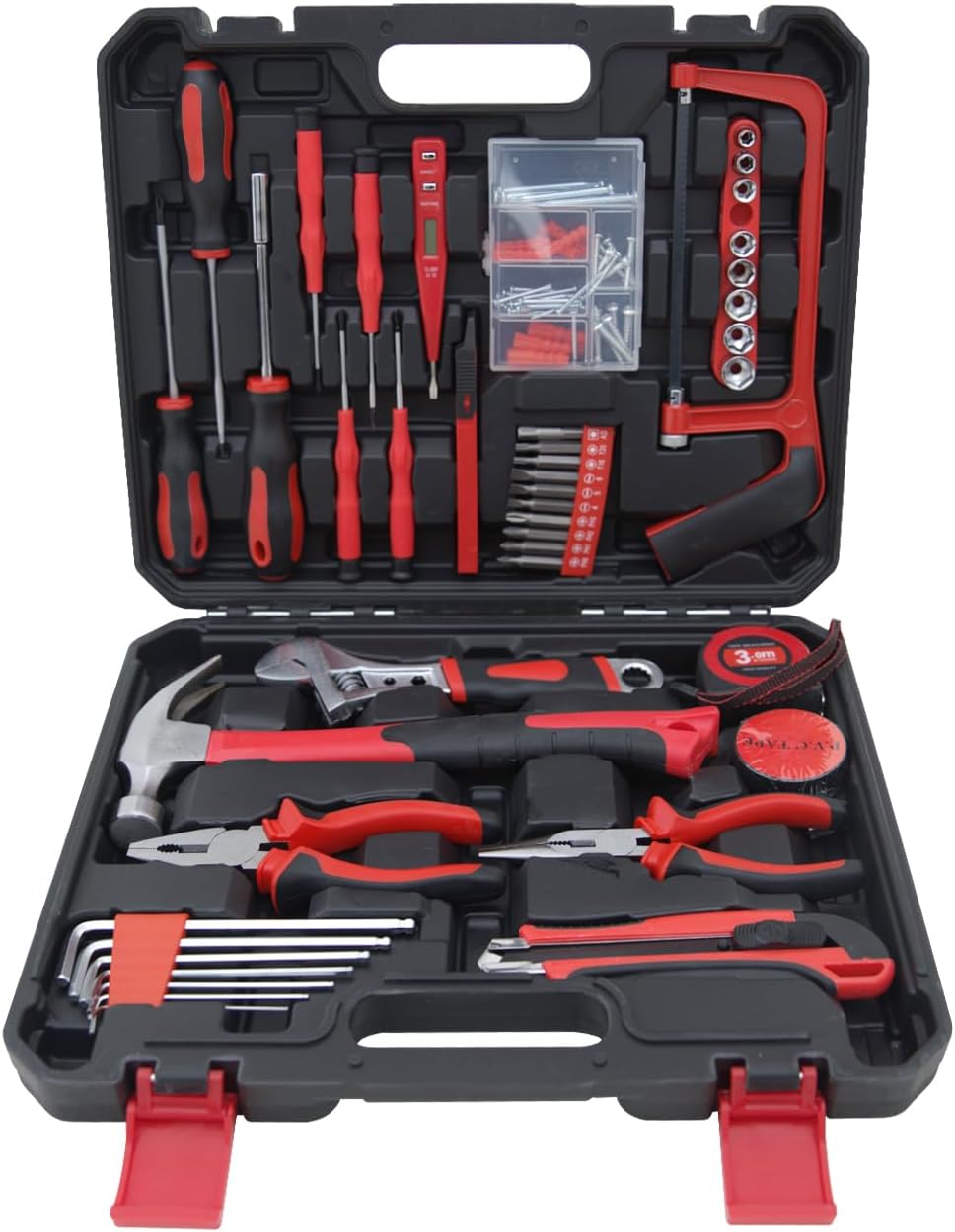Hantinstom 108-Piece Household Tools Kit Essential Home Repair Set with Plastic Toolbox Ideal for College Students, Home Use & More