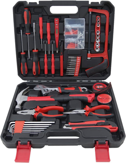 Hantinstom 108-Piece Household Tools Kit Essential Home Repair Set with Plastic Toolbox Ideal for College Students, Home Use & More