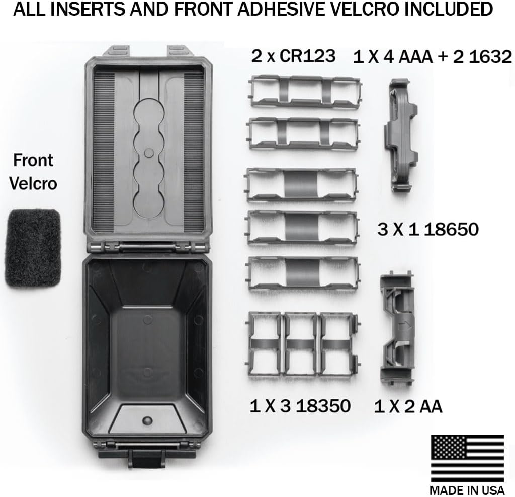 Thyrm CellVault-5M Modular Battery Storage for CR123, 18650, 18350, CR2032 Batteries with Movable Inserts, Made in USA