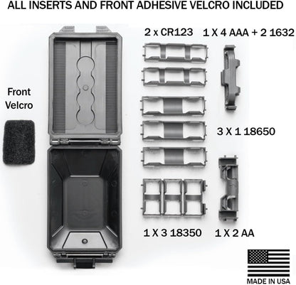 Thyrm CellVault-5M Modular Battery Storage for CR123, 18650, 18350, CR2032 Batteries with Movable Inserts, Made in USA