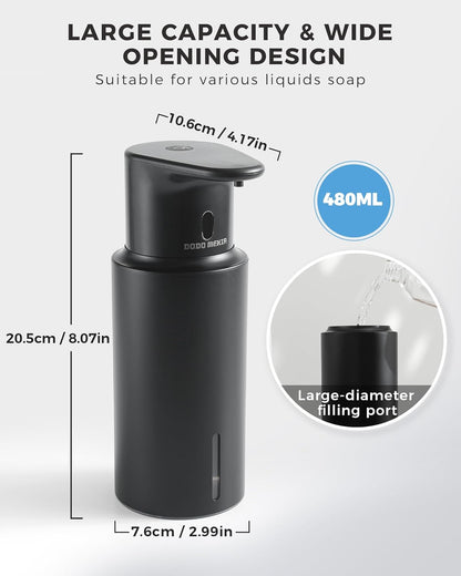 Automatic Foaming Soap Dispenser Touchless, 304 Stainless Steel Bottle Body &16.2oz/480ml Rechargeable, 3 Adjustable Liquid Levels, IPX7 Waterproof, for Kitchen Bathroom, Stainless Steel