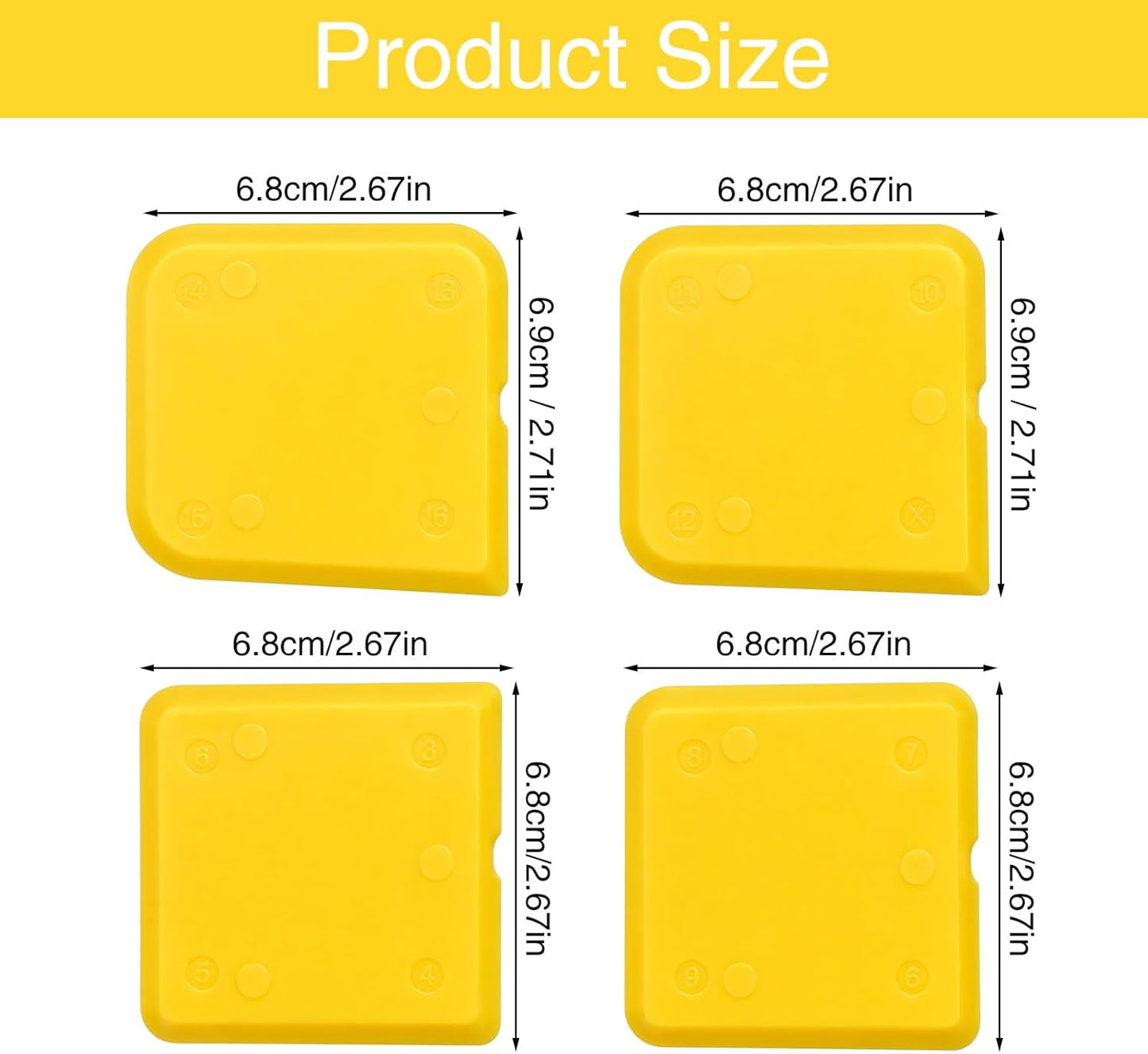 Caulk Smoothing Tool 4 Pcs Silicone Caulking Tool Kit Caulk Smoother Sealant Finishing Grout Scraper for Washroom Kitchen Bathroom (2.7x2.7x0.18 in,Yellow)