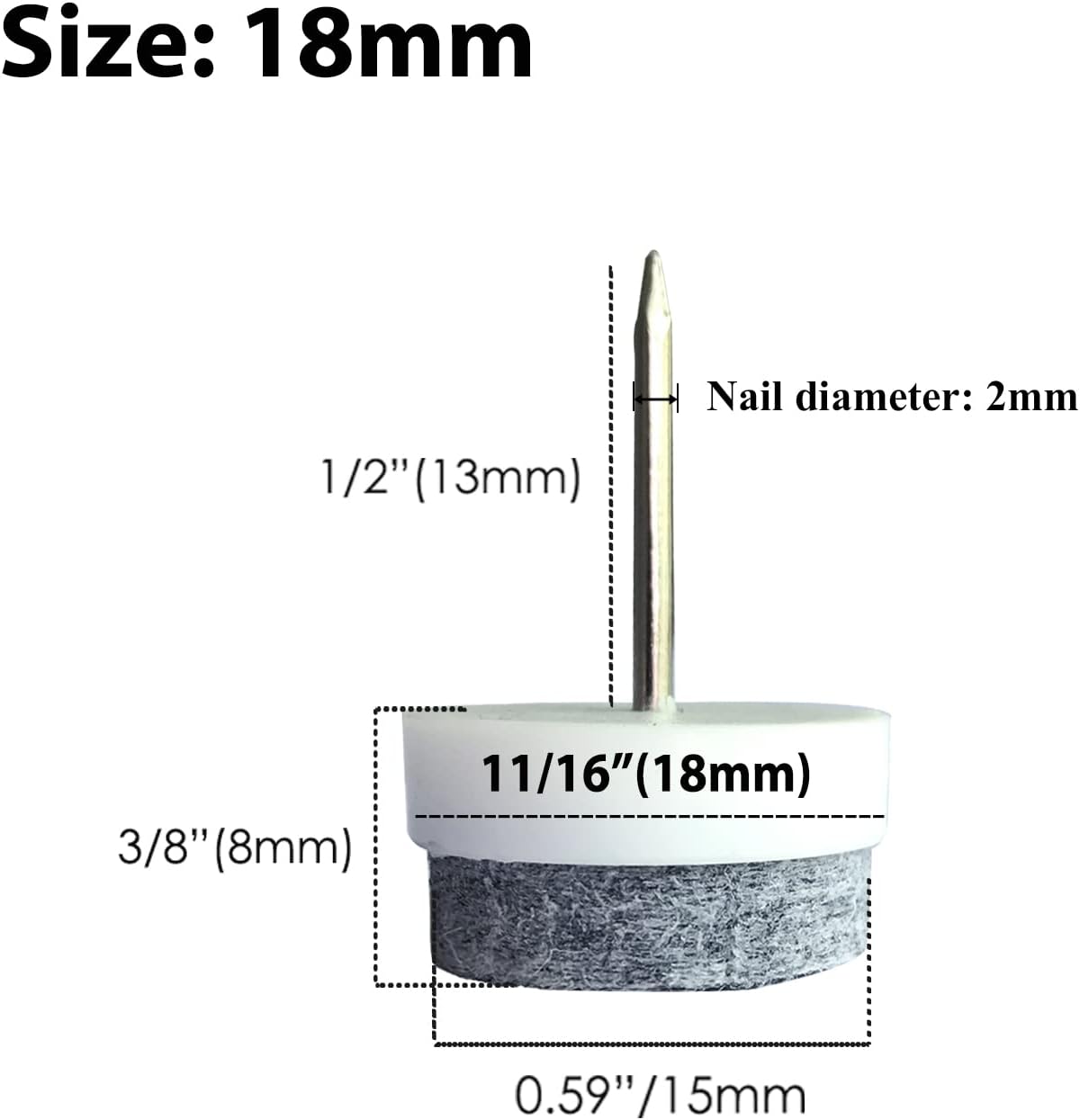 40pcs Round Heavy Duty Nail-on Felt Pad for Furniture Chair Table Leg Feet Floor Protectors Slide Smoothly (Black, Pad Diameter 18mm)