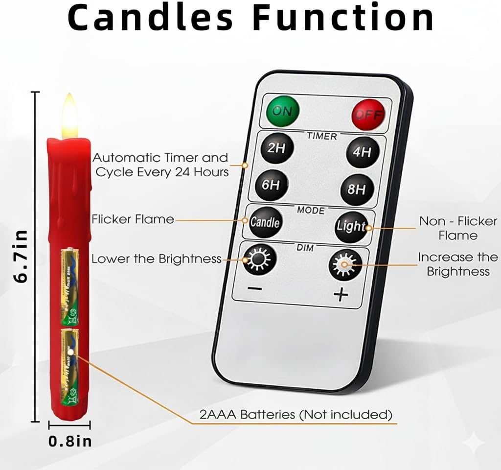 Flameless Taper Candles with Remote, 6.7 Inch Short Taper Candles Battery Operated with Flickering 3D Flame, Led Candle Sticks Safe for Windowsill Wedding Home Christmas Decor, Ivory, Set of 6