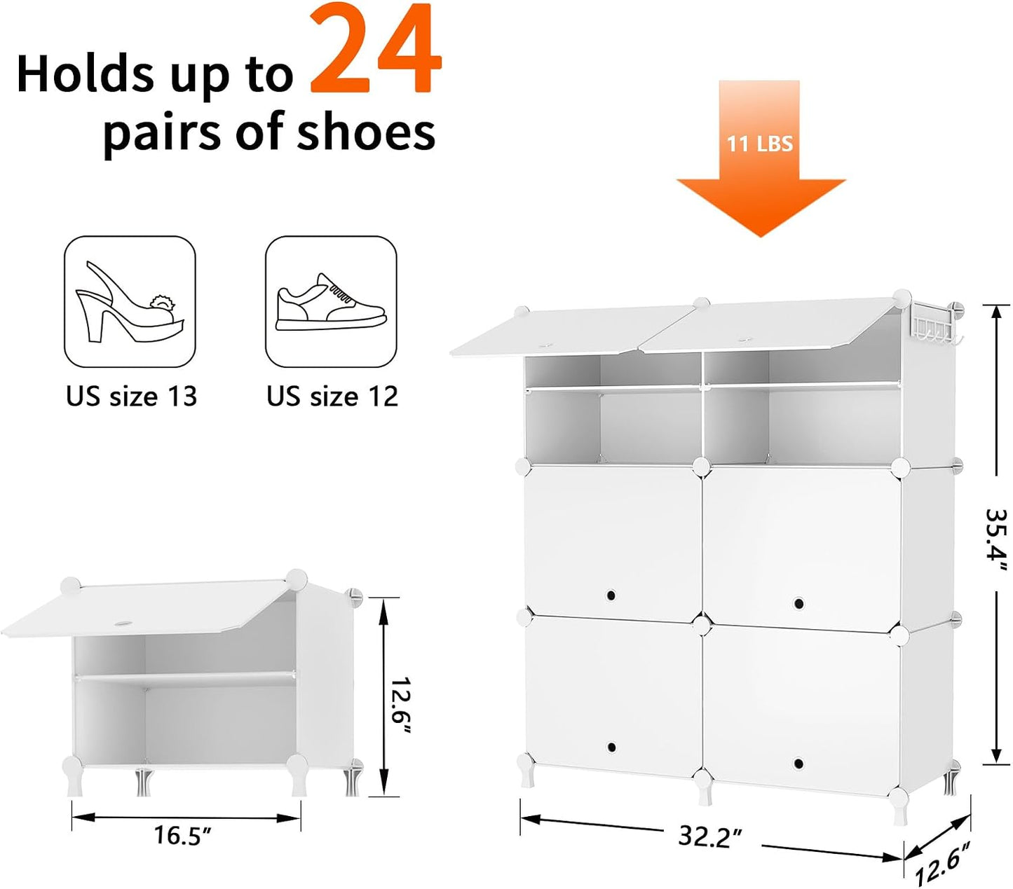 AWTATOS 8 Tiers Shoe Rack Organizer, 32 Pair Shoe Storage Cabinet, White | DIY Stackbale Plastic Shoe Organizer Shelves for Closet Entryway Hallway Bedroom