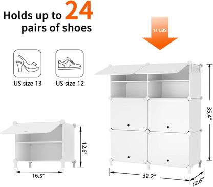 AWTATOS 8 Tiers Shoe Rack Organizer, 32 Pair Shoe Storage Cabinet, White | DIY Stackbale Plastic Shoe Organizer Shelves for Closet Entryway Hallway Bedroom