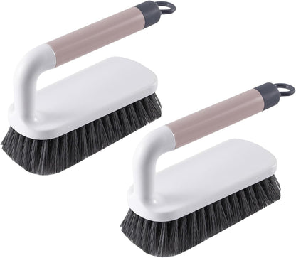 Scrub Brush, Scrubbing Cleaning Brushes, Heavy Duty Cleaning Brushes with Handle, for Shower, Bathroom, Carpet, Kitchen and Bathtub Scrubber, 2 Pack (Grey)