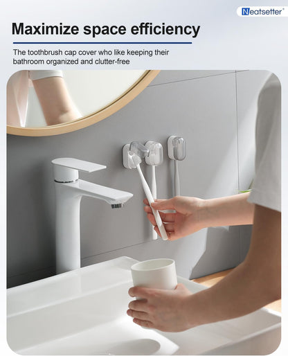 Toothbrush Holder with Auto-Close Cover – Waterproof, Dust-Proof Tooth Brush Hanger Rack for Electric Toothbrushes, 3-Pack No Drill Wall-Mounted Toothbrushes Organizer - Grey