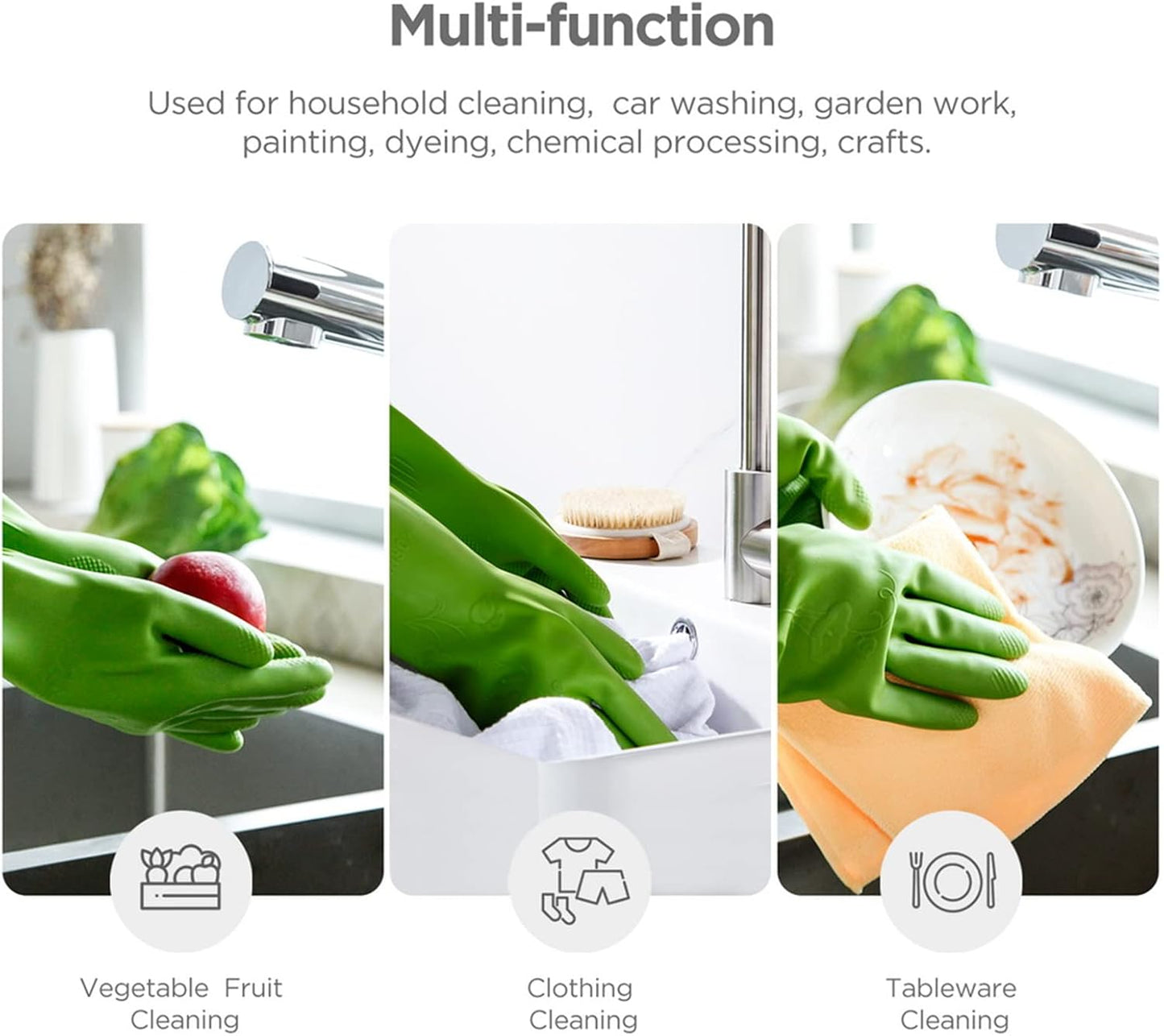 Rubber dishwashing gloves 3 or 6 Pairs for kitchen,Cleaning washing dish gloves long for household reuseable durable.