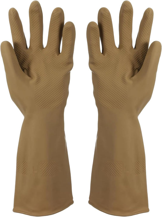 uxcell Rubber Cleaning Gloves, Reusable Household Dishwashing Long Rubber Gloves with Non-slip Grip