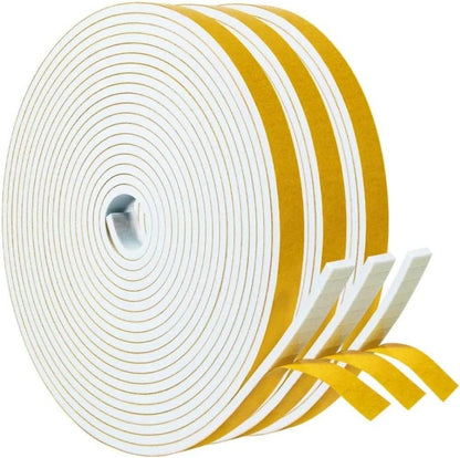 White Weatherstripping 1/4" W x 1/8" T, Foam Seal Strip for Window Door, Adhesive Foam Insulation Tape Reduce Noise Dust Cold Air, 16FT Each x 3 Rolls