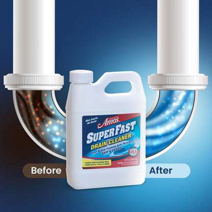 Professor Amos' Superfast Drain Cleaner Dissolve Hair, Grease, Food & Build Up Fast, 4-6 Applications Per Bottle