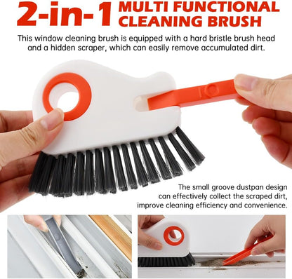2 in 1 Groove Cleaning Brush, Window Track Cleaning Tools with Hidde n Scraper, Crevice Cleaner Tool for Sliding Door, Window Sill & Seal