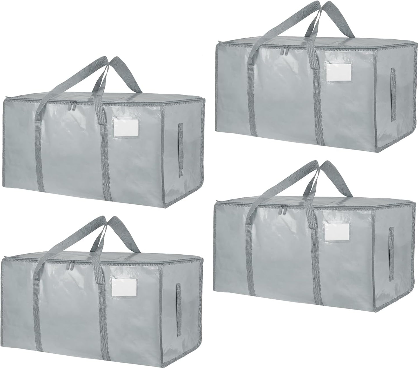 8 Pack-Extra Large Heavy Duty Moving Bags - Waterproof Storage Totes with Handles & Zippers, Foldable for College Dorm, Storage (Clear)