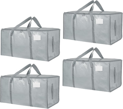 8 Pack-Extra Large Heavy Duty Moving Bags - Waterproof Storage Totes with Handles & Zippers, Foldable for College Dorm, Storage (Clear)